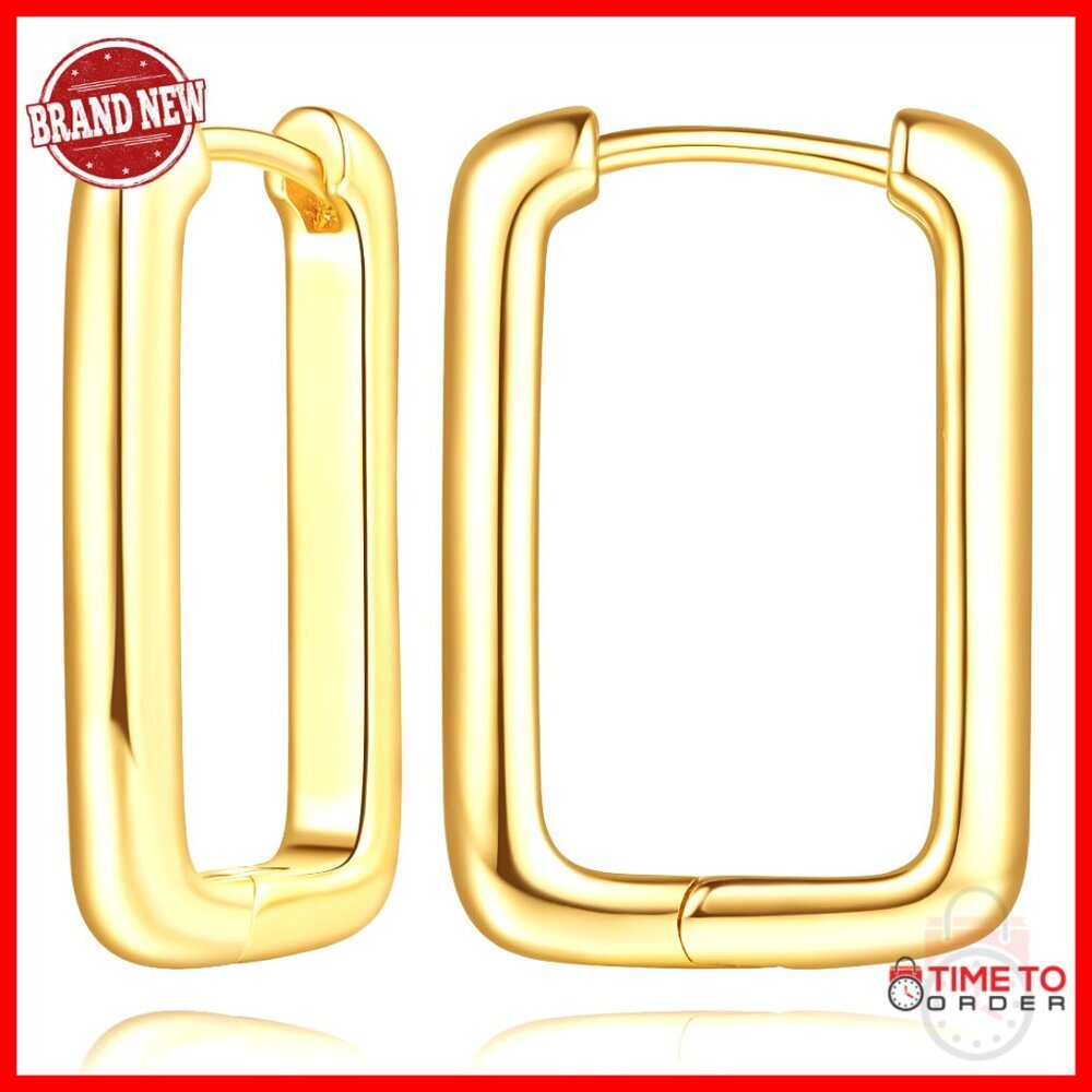 14K Gold Plated Square Hoop Earrings 24mm Screw Back
